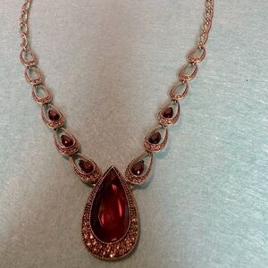 Vintage Monet Ruby or Garnet Necklace Signed Pre-owned